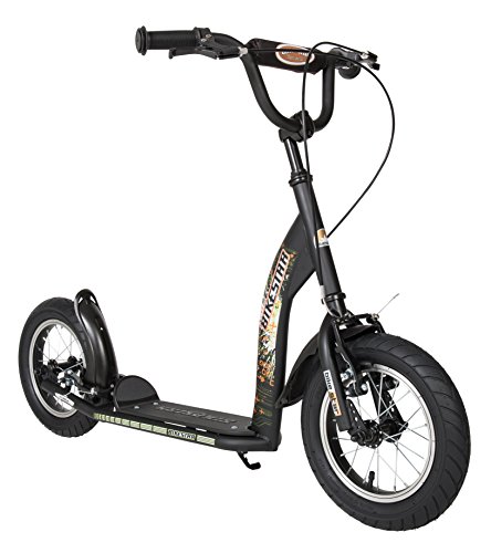 BIKESTAR Kick Scooter with Brakes, Mudguard and air Tires for Kids 7 Year Old | Sport Edition with Alloy Wheels 12 Inch | Black (matt)