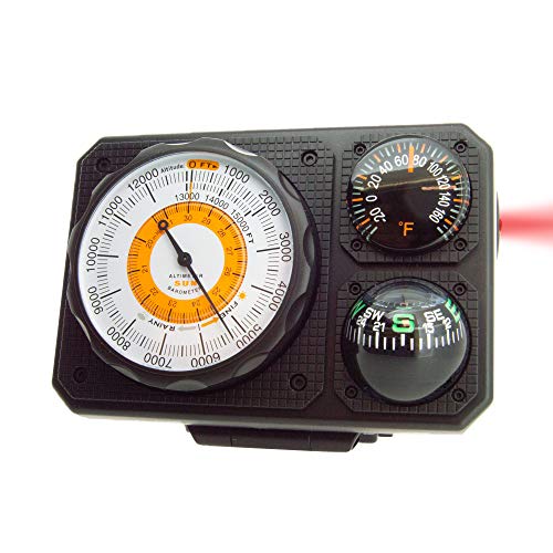 Sun Company Navigat’r 6 – Six-Function Dashboard Instrument for Car and Truck | Altimeter, Barometer, Ball Compass, Thermometer, LED Light, Signal Mirror