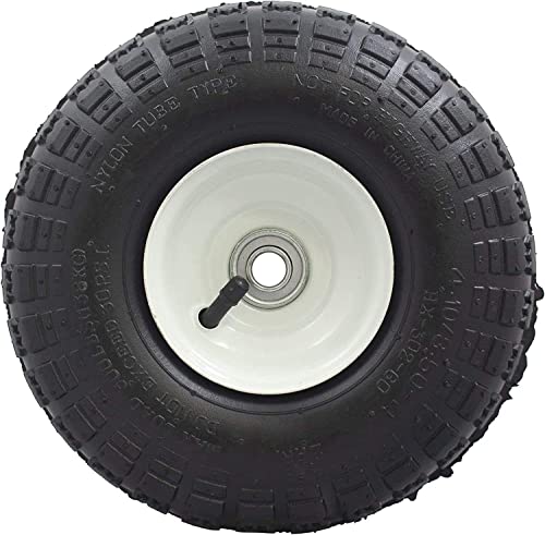 10 in. Tire on White Wheel – 4.10/3.50-4 KNOBBY TREAD
