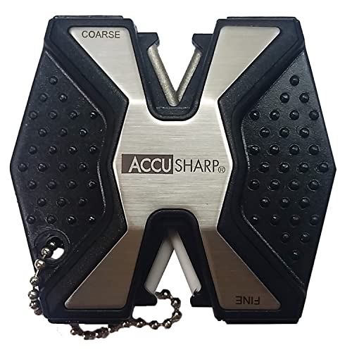 AccuSharp Diamond Pro 2-Step Knife Sharpener – Sharpens, Restores, & Hones – 2-Step Coarse and Fine Rods for Kitchen Knives & All Types of Blades – Keychain Pull Through Knife Sharpener – Chrome