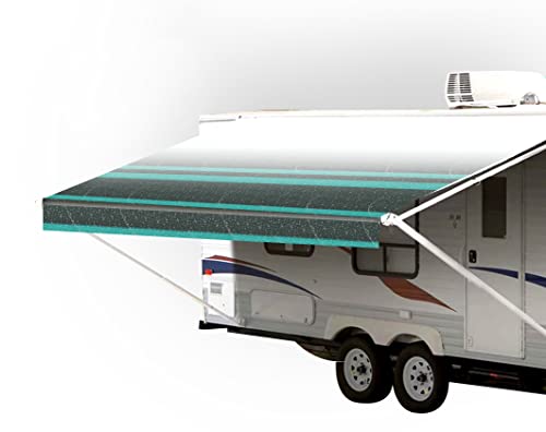 SunWave- RV Awning Fabric Replacement | RV Electric Awning Fabric Replacement | Premium Vinyl RV Canopy | Awning Replacement (20′, Teal Strip)