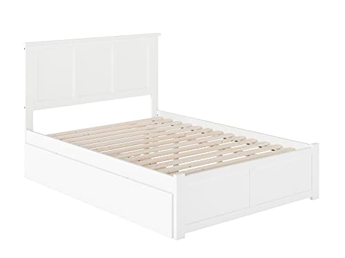AFI Madison Full Platform Bed with Flat Panel Footboard and Turbo Charger with Twin Size Urban Trundle in White