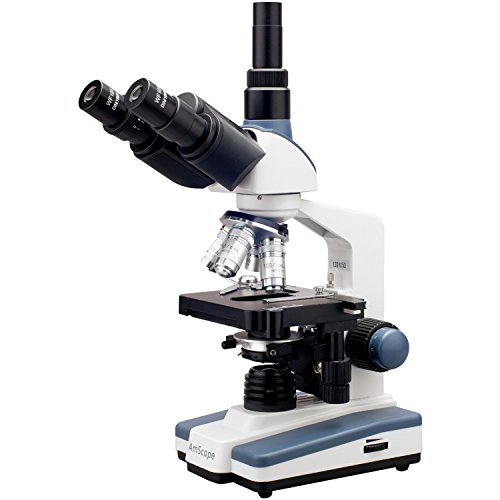 AmScope T120C Professional Siedentopf Trinocular Compound Microscope, 40X-2500X Magnification, WF10x and WF25x Eyepieces, Brightfield, LED Illumination, Abbe Condenser with Iris Diaphragm, Double-Layer Mechanical Stage, 100-240VAC