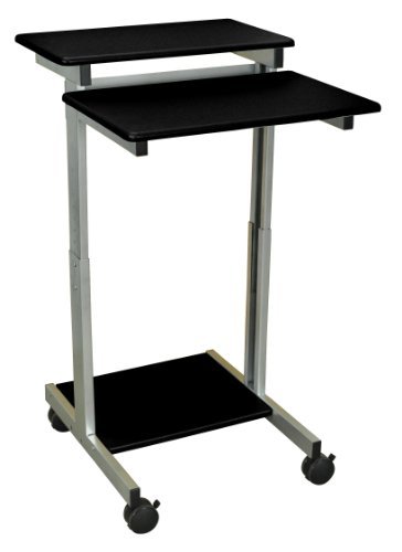 Stand Up Desk Store Rolling Adjustable Height Two Tier Standing Desk Computer Workstation (Silver Frame/Black Top, 24″ Wide)