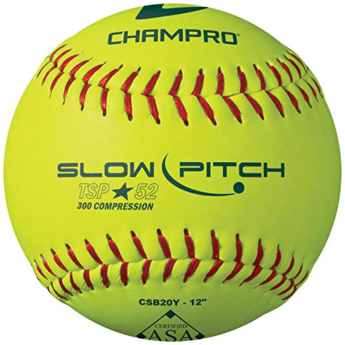 CHAMPRO ASA 12″ Slow Pitch Softballs with Leather Cover .52 COR, 12 Pack