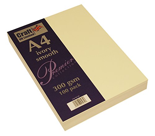 Craft UK A4 300Gsm-100 Sheets, Ivory Card 300gsm, 29.6 x 21 x 0.1 cm