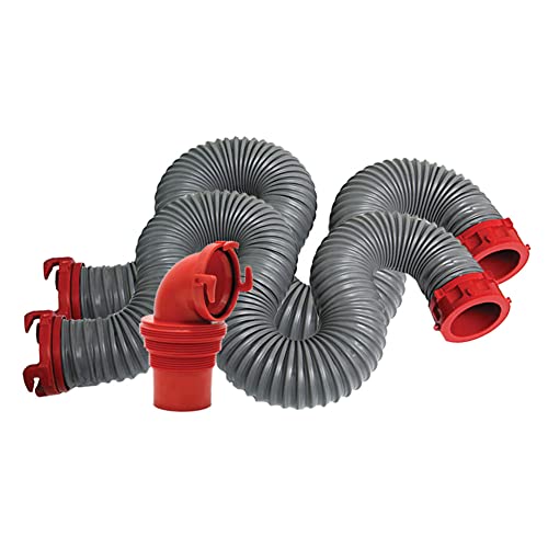 Valterra Viper 20-Foot RV Sewer Hose Kit, Universal Sewer Hose for RV Camper, Includes 2 Attachable 10-Foot Hoses with Rotating Fittings, 90 Degree ClearView Sewer Adapter and 4 Drip Caps