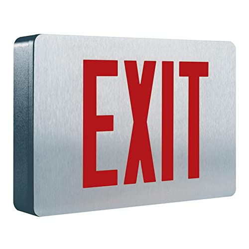 SURE-LITES LED Exit Sign, Brushed Aluminum Emergency Light with Red or Green Letters, Single Side, AC Only, 120-277V