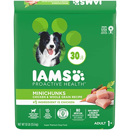 IAMS Adult Minichunks Small Kibble High Protein Dry Dog Food with Real Chicken, 30 lb. Bag