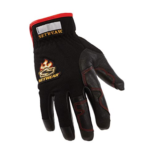 SetWear Hot Hand, Heat Resistant Leather Gloves, Pair Large (Size 10) Approximatly 4-4.5″ / 10.16-11.43cm, Black/Black