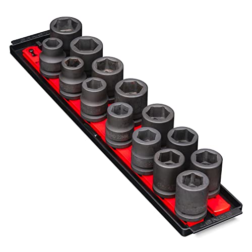 ERNST Twist-Lock Socket Boss, Premium 2-Rail 3/4-Inch-Drive Socket Organizer, 19-Inch, Red (8458)
