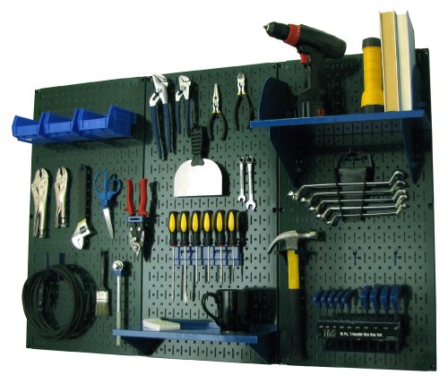 Pegboard Organizer Wall Control 4 ft. Metal Pegboard Standard Tool Storage Kit with Green Toolboard and Blue Accessories