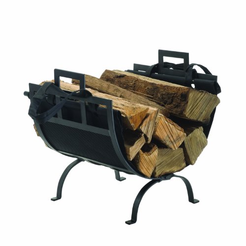 Pleasant Hearth Log Holder with Canvas Tote Carrier,Black