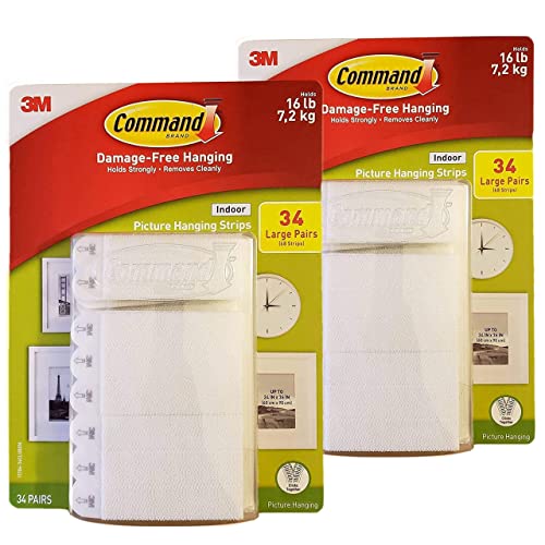 Command Indoor Picture Hanging Strips 34 Large Pairs 68 Strips (2 Pack Large Strips)