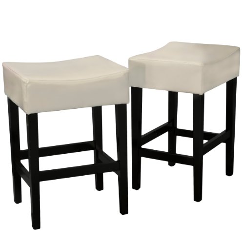 Christopher Knight Home Lopez Backless Leather Counter Stools, 2-Pcs Set, Ivory
