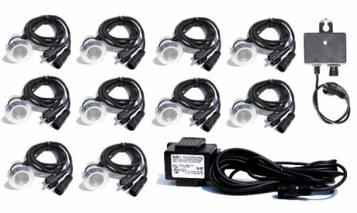 10 Pack White LED Light Deck Landscape Garden Lighting Kit with Transformer and Outdoor Photocell Dusk to Dawn Automatic Sensor
