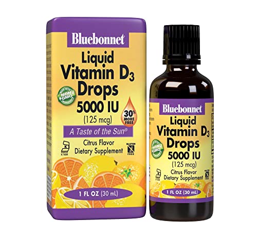 Bluebonnet Nutrition Liquid Vitamin D3 Drops 5000 IU, Aids in Muscle and Skeletal Growth, D3, Non GMO, Gluten Free, Soy Free, Dairy Free, Kosher, Citrus Flavor (743715003781), 1 Fl Oz (Pack of 1)