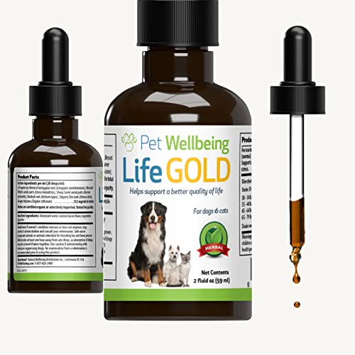 Pet Wellbeing – Life Gold – Dog Health Support – Natural, Herbal Supplement That Helps Maintain The Health of Your Canine – 2 oz (59 ml)