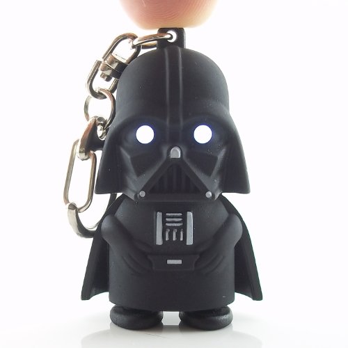 Darth Vader Light Up Key Chain – Tough Black Rubber Plastic Construction With Push Button Helmet to Activate Evil LED Eyes