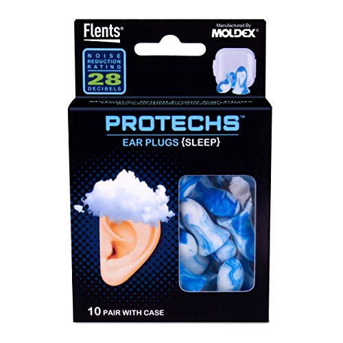 Flents Protechs Reusable Ear Plugs For Sleeping, Protection From Loud Environments, Improved Sleep, Reduces Pressure, 10 Pairs With Case, Easy Use With Comfort Fit, NRR 28, Blue, Made In The USA