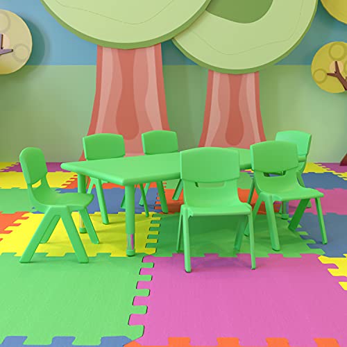 Flash Furniture 24”W x 48”L Rectangular Green Plastic Height Adjustable Activity Table Set with 6 Chairs