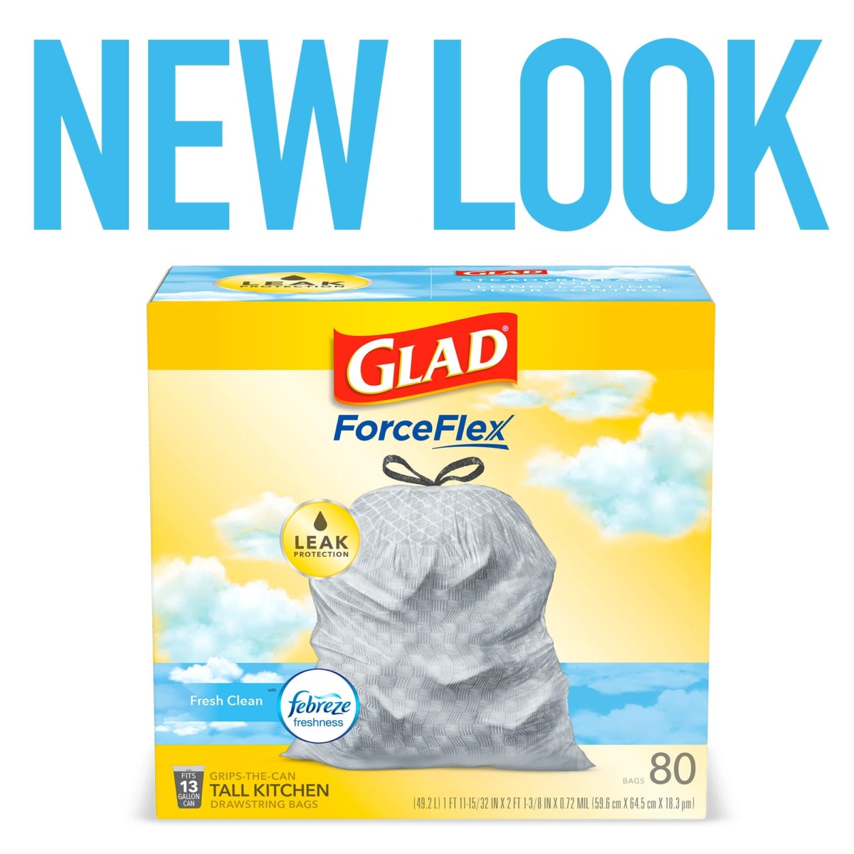 GLAD ForceFlex Tall Drawstring Trash Bags, 13 Gallon Grey Trash Bags for Tall Kitchen Trash Can, Fresh Clean with Febreze Freshness to Eliminate Odors, 80 Count – Packaging May Vary | The Storepaperoomates Retail Market - Fast Affordable Shopping
