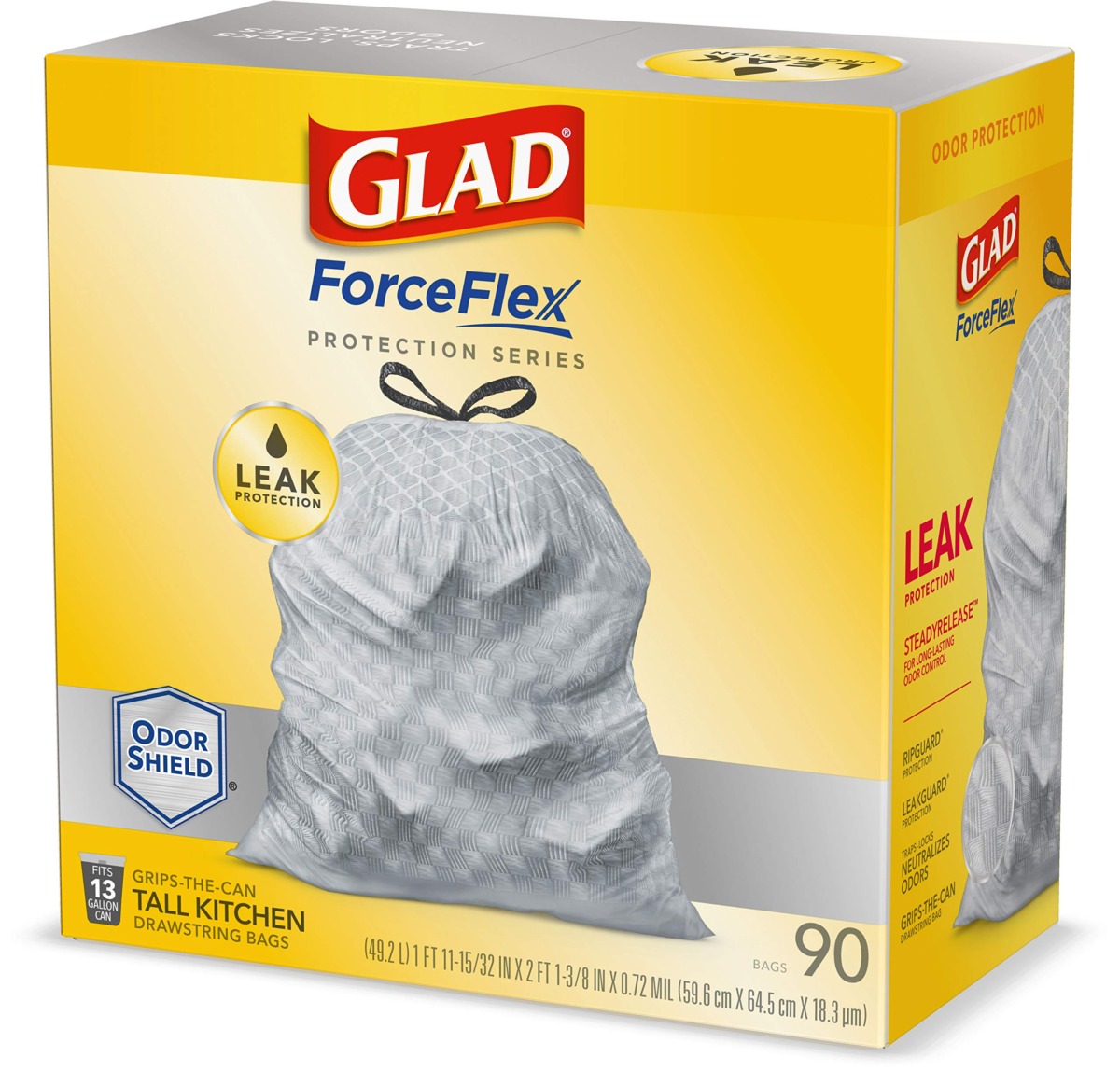 Glad ForceFlex Protection Series Tall Kitchen Trash Bags, 13 Gal, Unscented OdorShield, 90 Ct (Package May Vary) | The Storepaperoomates Retail Market - Fast Affordable Shopping