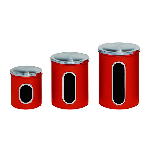 Honey-Can-Do Three-Piece Set of Nesting Stainless Steel Kitchen Canisters, Red KCH-03011 Red