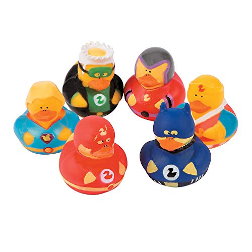 Fun Express Superhero Rubber Duckies (1 dz) Superhero Themed Party Favors, Character Toys, Rubber Duckies