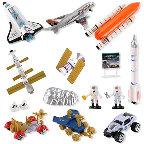 Space Shuttle Exploration Toy Playset – Kids Aerospace Space Station with Diecast Alloy Spaceshuttle, Fuel Tank, Rocket, Rovers, Airplane, Vehicles, Satellites, Astronaut Figures & Accessories