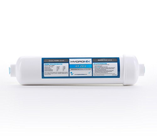 Hydronix ICF-2512 Inline Reverse Osmosis Post, Fridge & Ice Coconut GAC Water Filter 2.5 x 12, 3500 Gal, 1/4″ NPT Ports