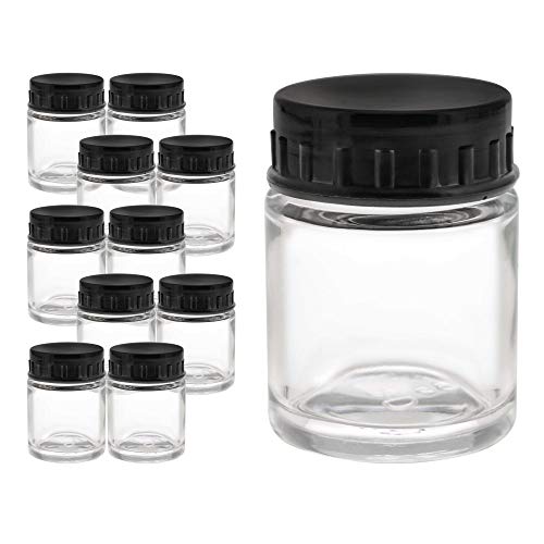 Master Airbrush (Pack of 10) TB-001 Empty 3/4 Ounce (22cc) Glass Jar Bottles with Plastic Lids – Replacement Jars, Paint Storage Bottles – Jars Screw Into Siphon Feed Airbrush Lid Adaptor Assemblies