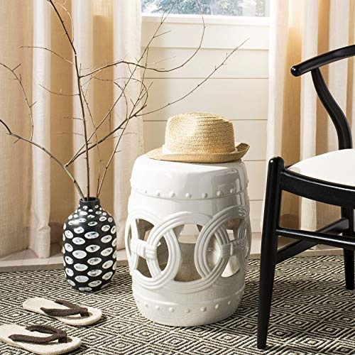 SAFAVIEH Home Collection Double Coin Antique White Ceramic Indoor/ Outdoor Decorative Garden Stool (Fully Assembled)