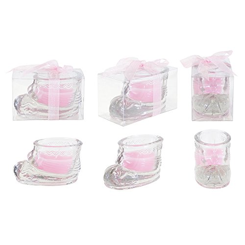 Lunaura Baby Keepsake – Set of 12 Girl Glass Baby Bottie Shoe Scented Candle – Pink