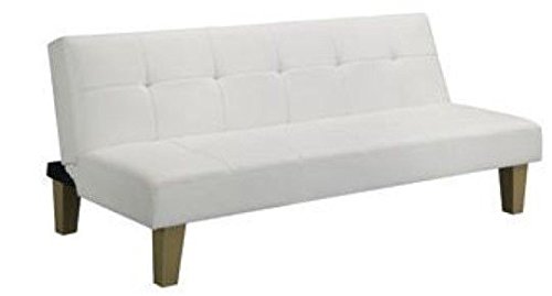 DHP Aria Futon Couch, Tufted Faux Leather Upholstery – White