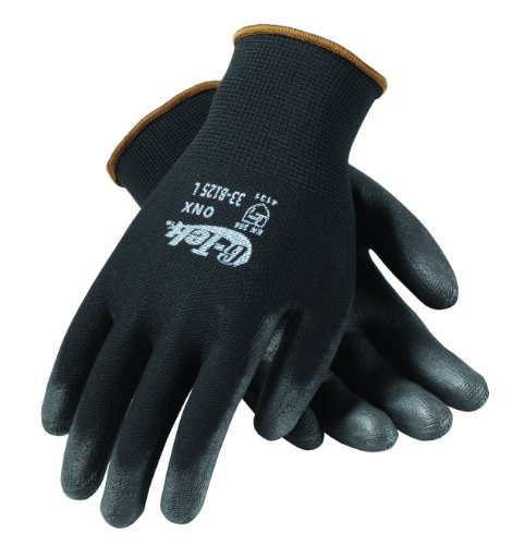 G-Tek 33-B125/L ONX Seamless Knit Nylon Gloves with Polyurethane Coated Palm and Fingers, Black, Large, 1-Dozen