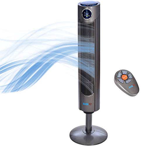 Arctic-Pro Digital Screen Oscillating Tower Fan with Remote Control, Dark Gray, 42-Inch
