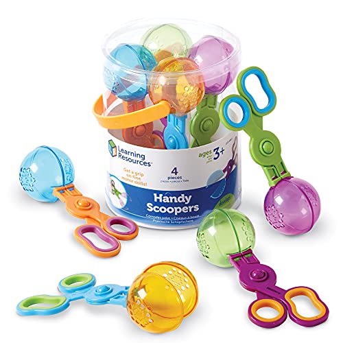 Learning Resources Handy Scoopers – 4 Pieces, Ages 3+ Toddler Learning Toys, Fine Motor and Sensory Toys, Sand Box Toys for Toddlers, Kid Tweezers
