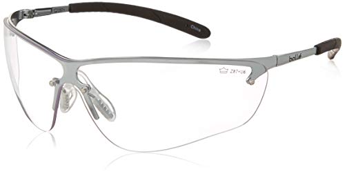 Bollé Safety 40073 Silium Safety Eyewear with Silver Metal + TPE Semi-Rimless Frame and Clear Lens