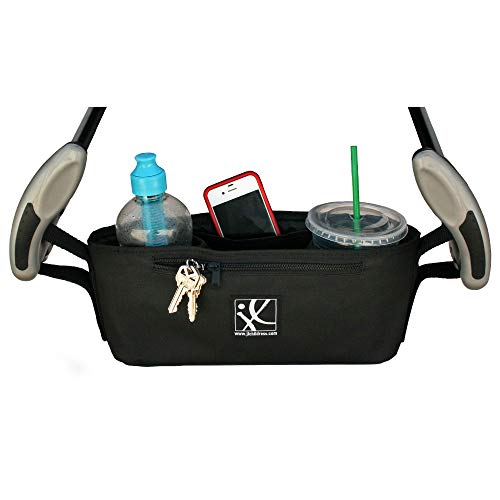 J.L. Childress Cargo ‘N Drinks Parent Tray, Universal Stroller Organizer with Insulated Cup Holders, Folds into Stroller, Easy Velcro Attachment, Black