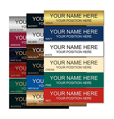 Name Plate Choose Color 2 x 8 – Laser Engraved – CUSTOMIZE. Available in a variety of colors and fonts to match your style. Add a holder/bracket for a professional look.