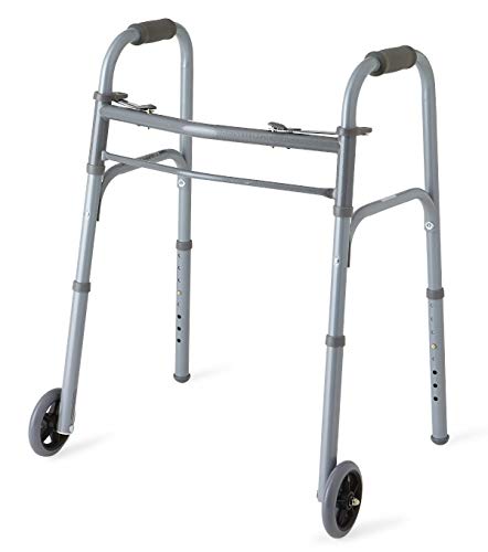 Medline Junior Walker with 5″ Wheels, 2-Button Folding Design, Fits Users 4’6” to 5’5” Tall