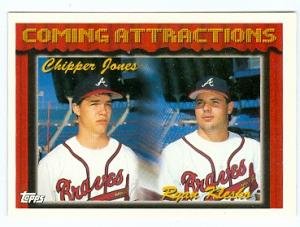 Ryan Klesko and Chipper Jones baseball card (Atlanta Braves) 1994 Topps #777 Rookie Card