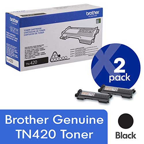 Brother Genuine TN420 2-Pack Standard Yield Black Toner Cartridge with approximately 1,200 page yield/cartridge