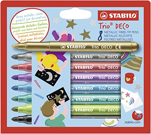 STABILO Metallic Felt-Tip Pen Trio Deco – Pack of 8 – Assorted colours