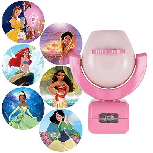 Projectables Disney Princess 6-Image LED Night Light Projector, Dusk-to-Dawn Sensor, Project Princesses Belle, Jasmine, Ariel, Moana, Tiana & Mulan on Ceiling, Wall, or Floor, Pink, 11738