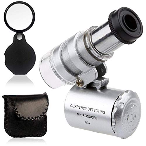 KINGMAS Mini 60x Microscope Magnifying with LED Light Pocket Jewelry Magnifier Jeweler Loupe with 10X Folding Pocket Magnifier