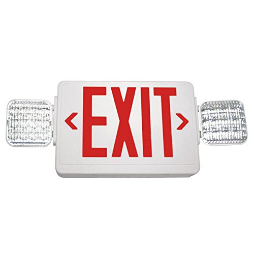 Double Face LED Combination Exit Sign – LED Lamp Heads – Red Letters – 90 Min. Operation – White – 120/277V Exitronix VLED-U-WH-EL90