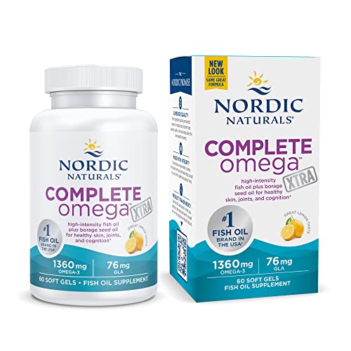 Nordic Naturals Complete Omega Xtra, Lemon – 60 Soft Gels – 1360 mg Omega-3 + 76 mg GLA – Healthy Skin, Joints & Cognition – Non-GMO – 30 Servings