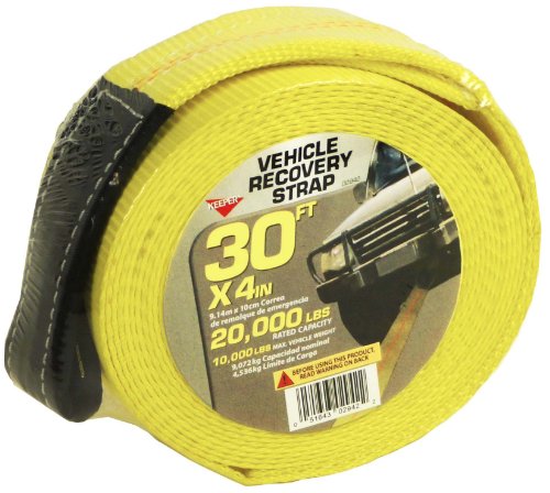 Keeper – 30’ x 4″ Emergency Vehicle Towing and Recovery Strap – 10,000 lbs. Max Vehicle Weight and 20,000 lbs. Break Strength